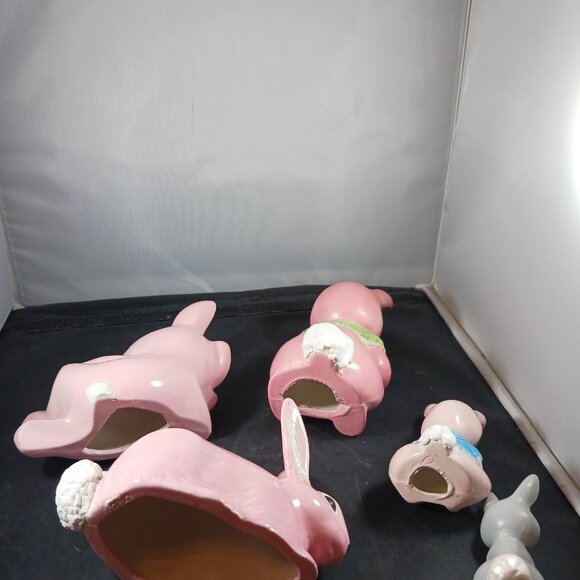 Vintage 5pcs Ceramic Bunny Rabbit Figurines Pink Glazed Shelf Decor - Picture 2 of 13